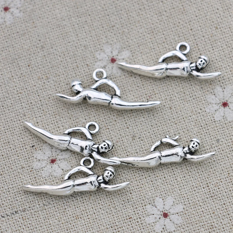 JAKONGO Silver Plated Swimmer Charms Pendants for Jewelry Making Bracelet DIY Accessories 25x17mm 15pcs | Украшения и аксессуары