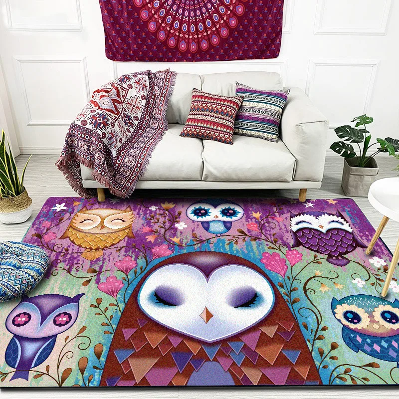 

Purple Rug Fighting Ethnic-Style Cute Owl Pattern Carpet Living Room Bedroom Kitchen Bed Carpet Floor Mat