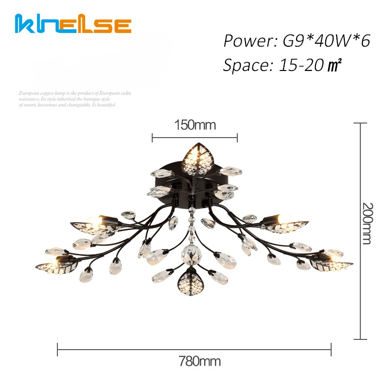 6 Light Black Khelse Хрустальный потолочный светильник романтическая лампа для спальни освещение комнаты DIY современный золотой черный светодиодный K9 спальня Хрустальное освещение - Цвет корпуса: 6 Light Black