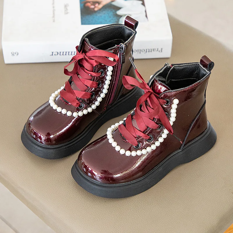 

Fashion Pearl Children's Ankle Boots Autumn/winter 2021 New Girls Princess Boots Thin Plush Warm Thick-soled Kids Boots G343