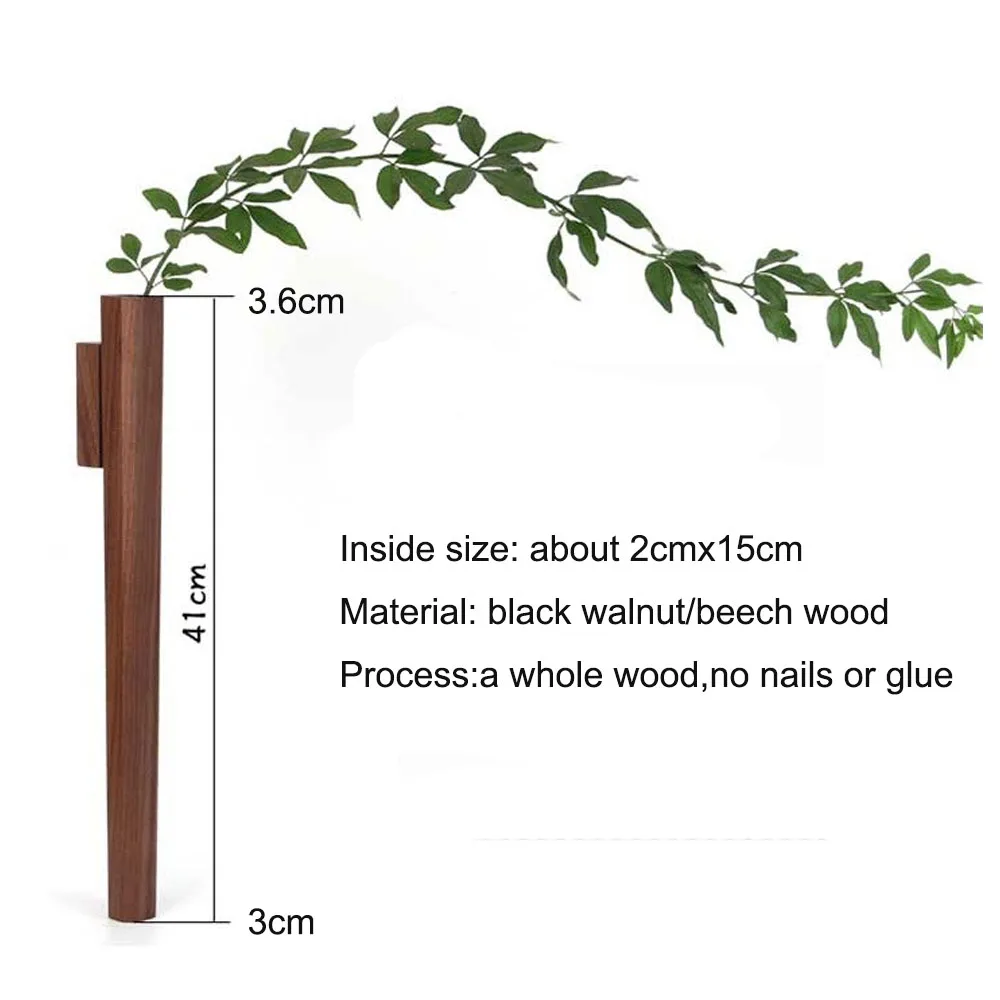 

Nordic Simple Solid Wood Wall Hanging Vase Hydroponic Wall Hanging Chinese Traditional Zen Bonsai Bonsai Glass Bottle 41cm