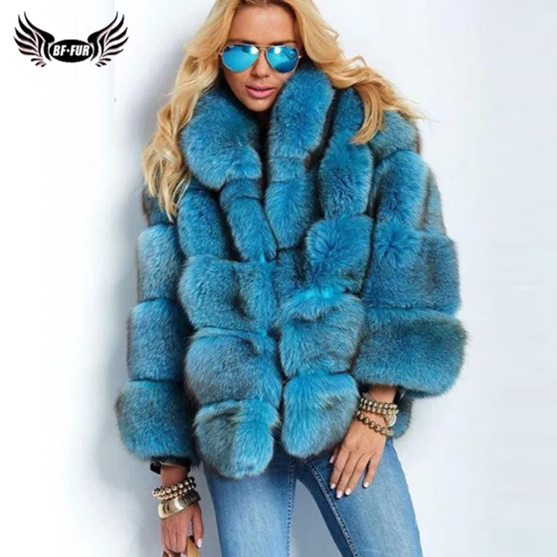 2022 Winter Real Blue Fox Fur Jacket For Women With Stand Collar Genuine Leather Pelt Fox Fur Coat Thick Warm Overcoat Woman