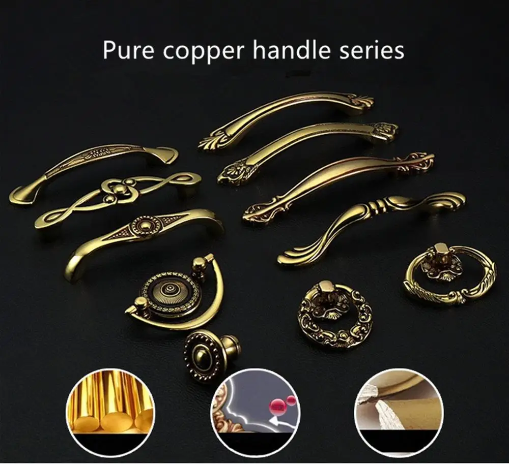 Pure copper solid core European antique handle gold wardrobe cupboard drawer door furniture | Обустройство дома