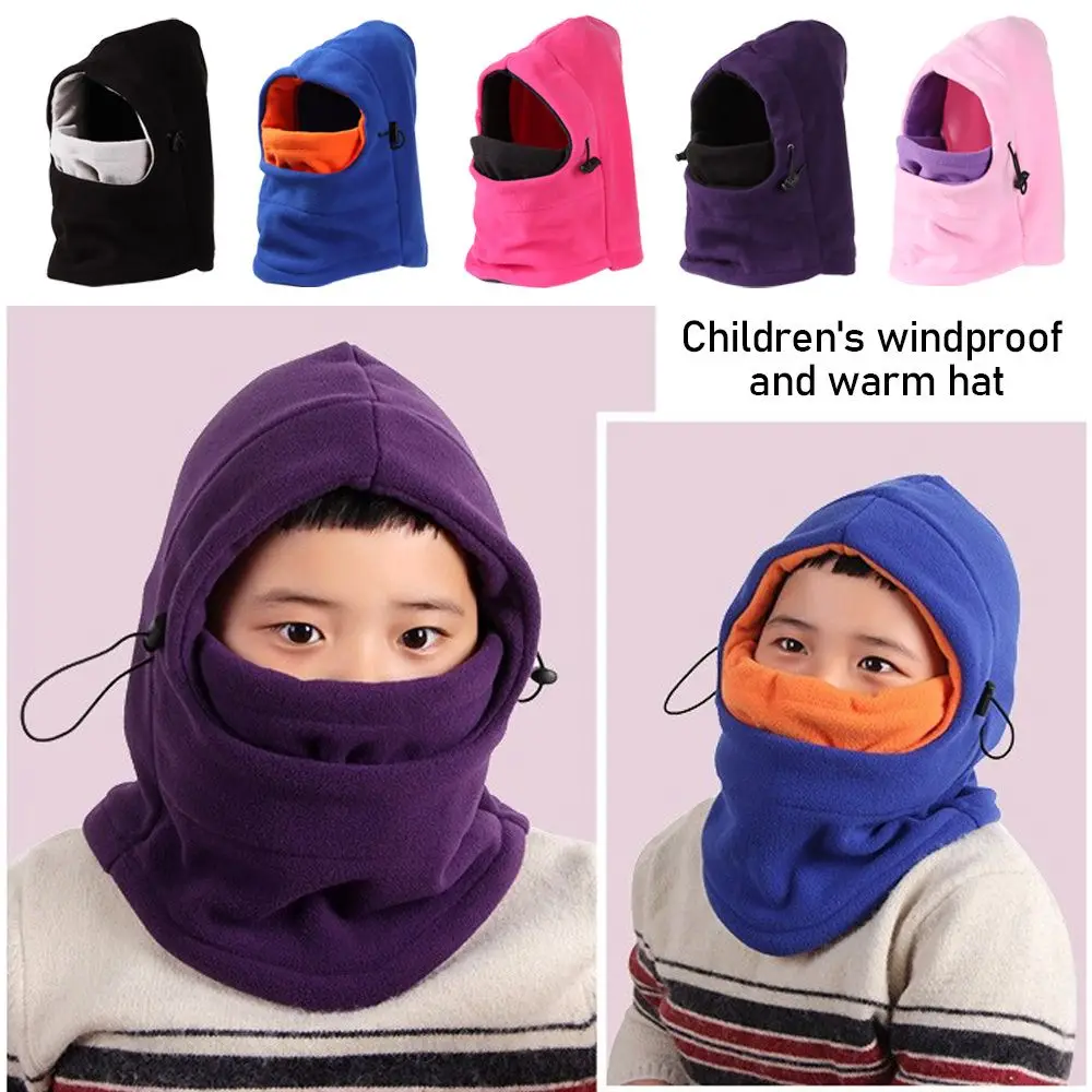 

Kids Winter Fleece Balaclava Hat Thermal Neck Warm Full Face Ski Mask Hood Cap Boys Girls Children Adjustable Durable Nice Cap