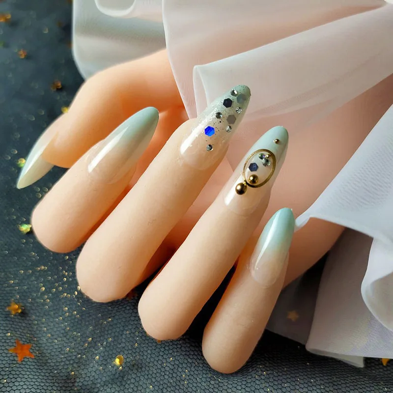 

24 шт. модные съемные градиентные сплошные цветные стразы Декор фототерапия искусственные ногти подходящие Женщины Ежедневно носить TY