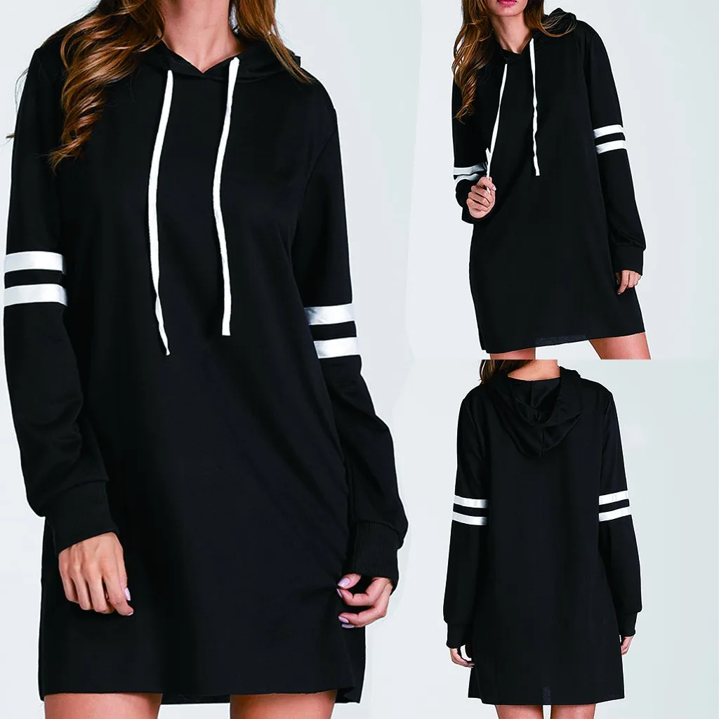 

Women's Casual Dress Solid Color Hooded Long Sleeve Sweater Dress Personality Loose Oversized Sweatshirts Vestido De Mujer
