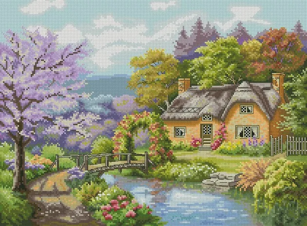

Cross Stitch Kit Packages Counted Cross-Stitching Kits New Pattern Cross stich Painting Set riverside cottage 48-38