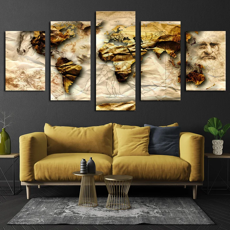 

Retro Map Poster with Human Face Print High-Definition Canvas Painting Home Decoration Living Room Bedroom Modern Decor Study