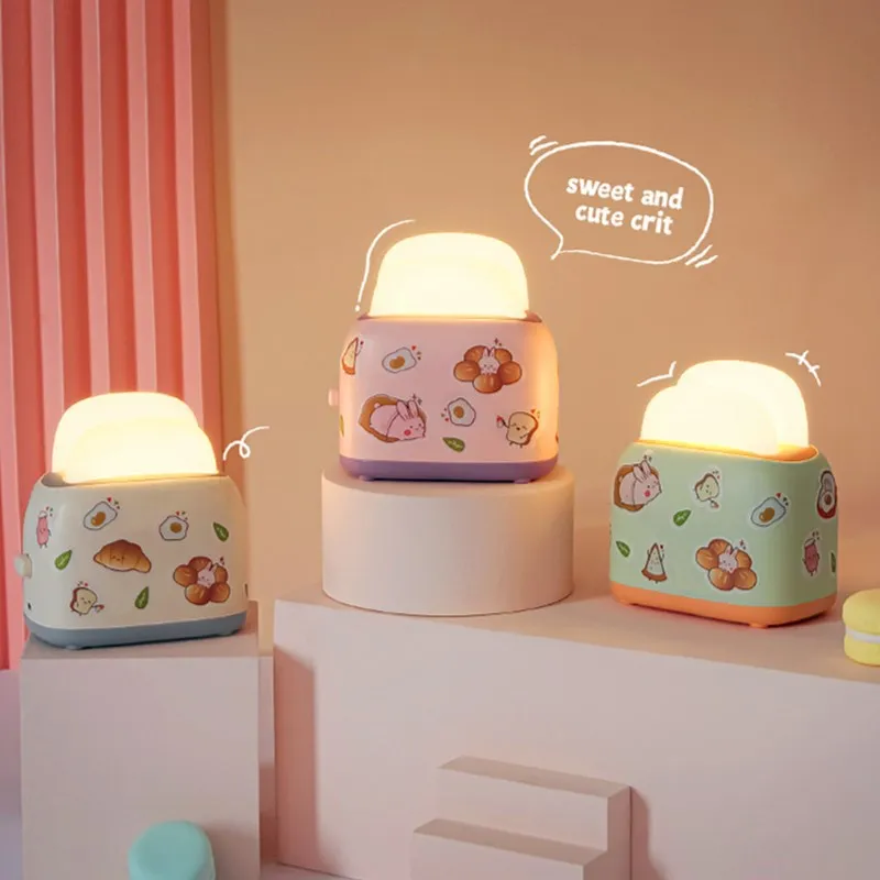DIY Cute Bread Machine LED Night Light USB Rechargeable Student Girl Heart Bedroom Atmosphere Sleeping Eye Protection Table Lamp