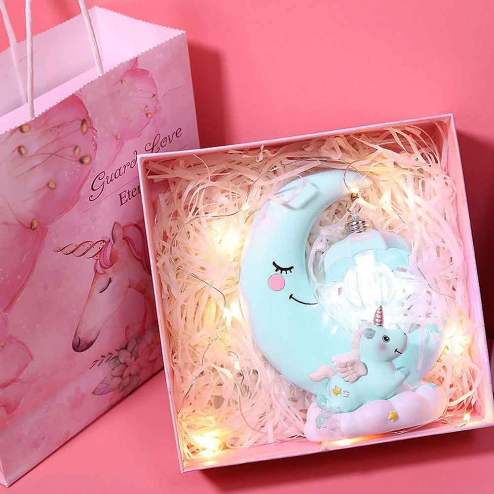 Светодиодный ночник с изображением Луны единорога из смолы детская лампа для