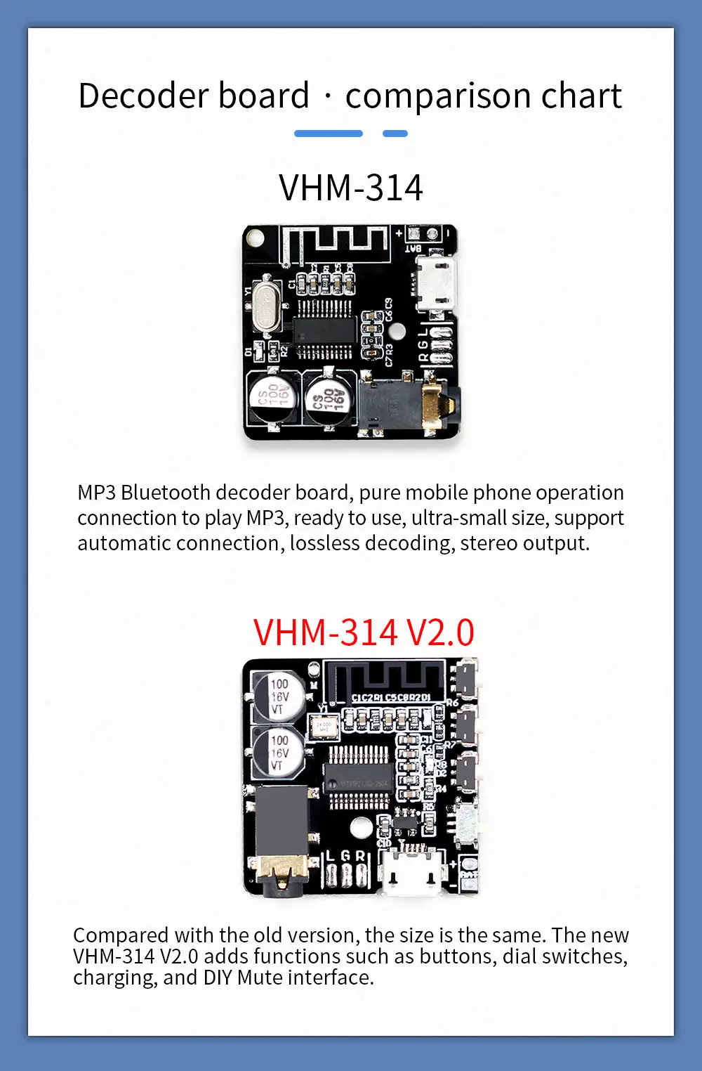 VHM-314 Bluetooth аудио приемник плата Bluetooth 5,0 mp3 декодер не допускающий потерь беспроводной стерео музыкальный модуль