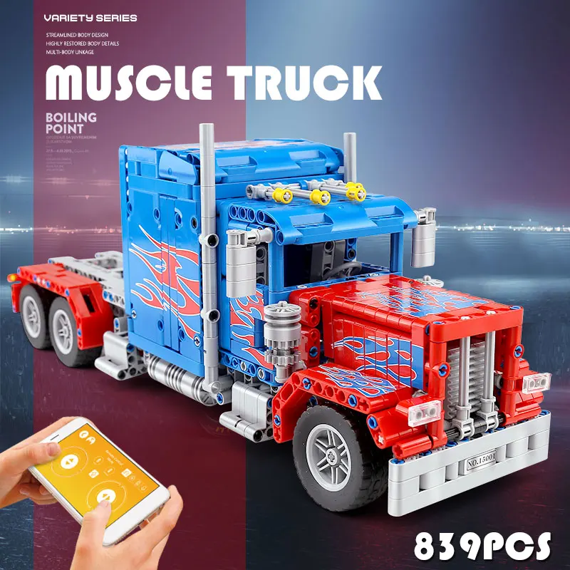 Technic Car Toys The Peterbilt 389 тяжелый контейнер грузовик с функцией двигателя Сборка