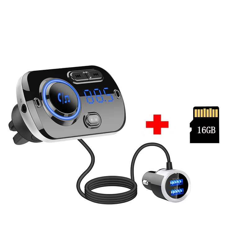 with 16GB SRUIK автомобильный fm-передатчик Bluetooth 5,0 FM модулятор USB Автомобильное зарядное устройство комплект громкой связи музыкальный плеер ночное видение светодиодный светильник - Название цвета: with 16GB