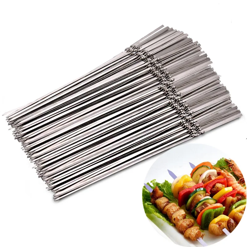 

15pcs Reusable Flat Stainless Steel Barbecue Skewers Bbq Needle Stick For Outdoor Camping Picnic Tools