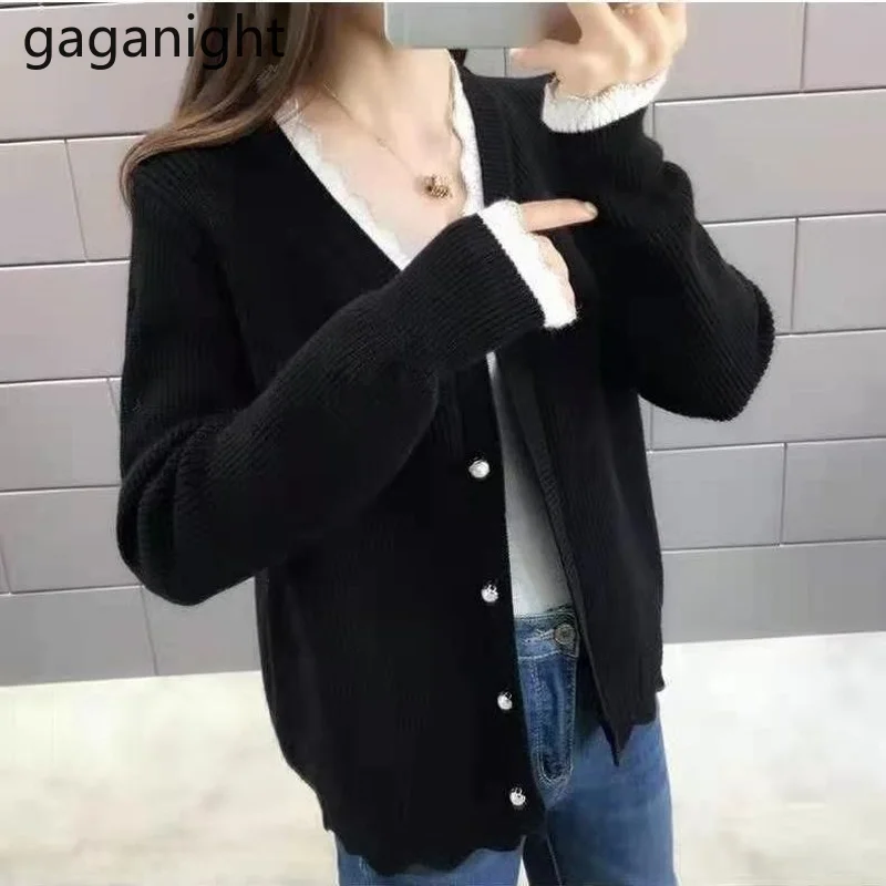 Gaganight Knitted Women Sweet Cardigan Autumn Winter Kawaii Japanese Outwear Tops Long Sleeves Fashion Lace Cardigans Solid Chic |