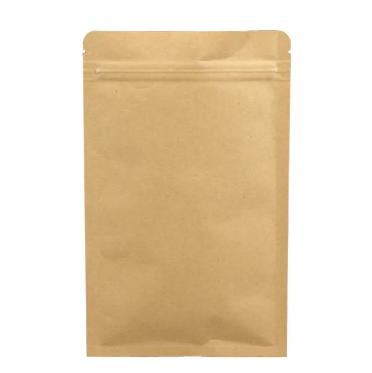 Плоский нижний крафт бумага мешки для упаковки с замком на молнии алюминиевая