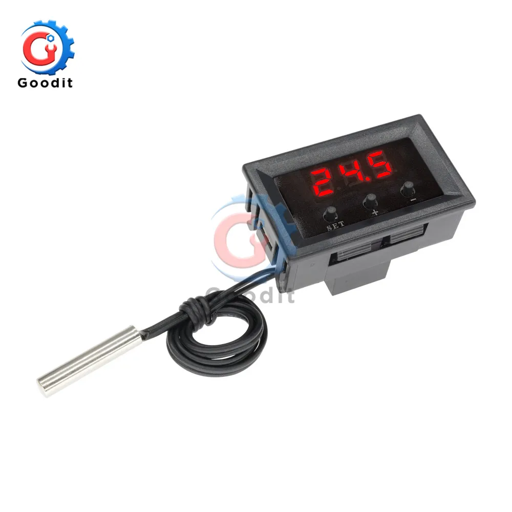 Red display W1209 0,28 дюймов светодиодный цифровой регулятор температуры Термостат Термометр Датчик NTC зонд DC 12 В для внутреннего и наружного автомобиля w/Чехол - Цвет: Red display