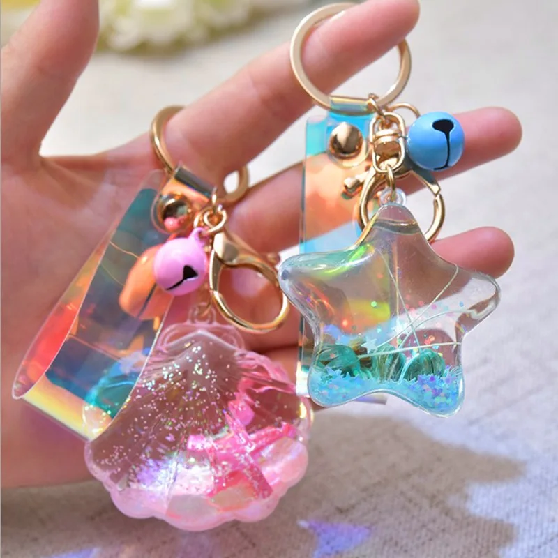 

Fashion Shells Stars Glitter Keychain Party Festivals Souvenir Present Women Bag Jewelry Car Key Pendant Hook Holder Accessories