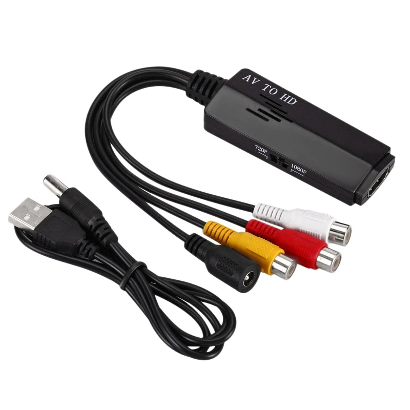 1080P RCA/AV к HDMI-совместимый аудио видео конвертер адаптер с USB зарядкой для ТВ VHS VCR DVD