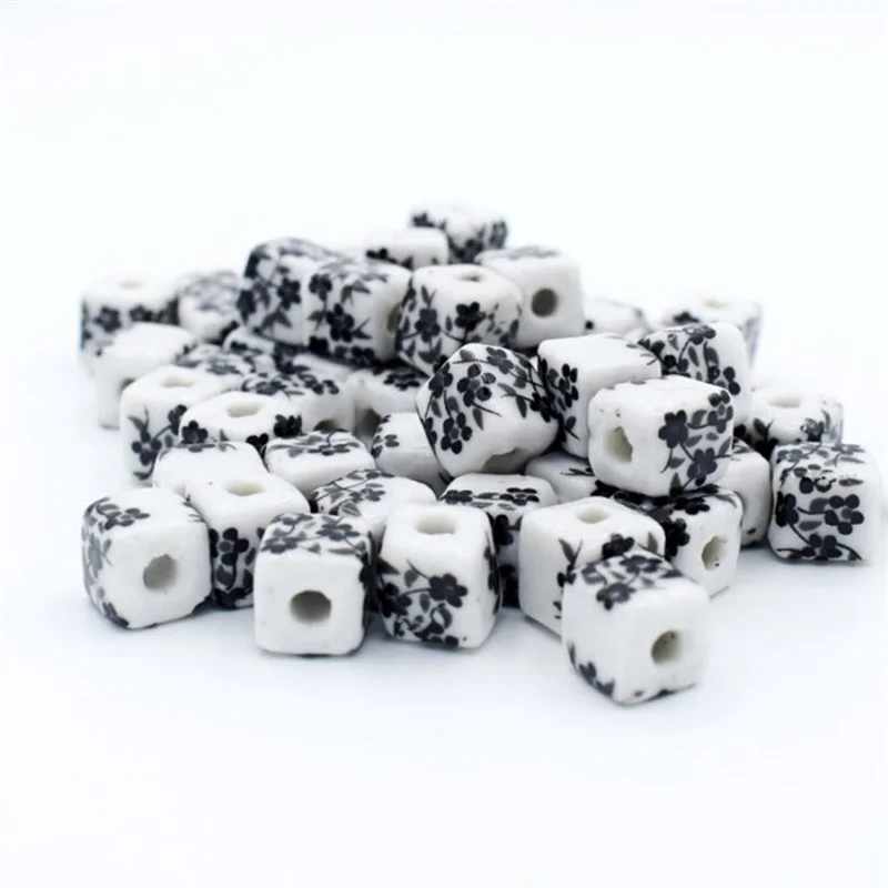 Beadtales 20 шт./лот 8*8 мм квадратной формы керамические бусины Цветок графика