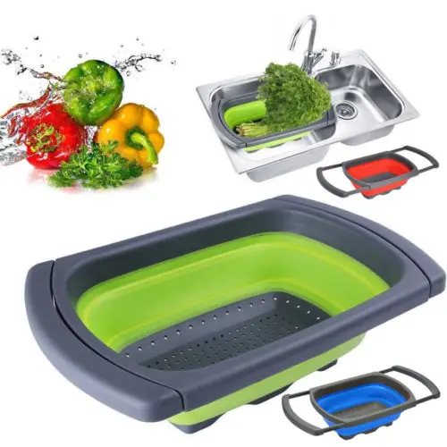 

Силиконовый складной выдвижной дуршлаг для раковины с ручкой, кухонные чаши складное сито, корзина для слива воды с фильтром