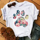 Летняя женская футболка с акварельным принтом сердца собаки лапы, футболка с модным рисунком, женская футболка в стиле Харадзюку, ретро, футболка на заказ, Топ