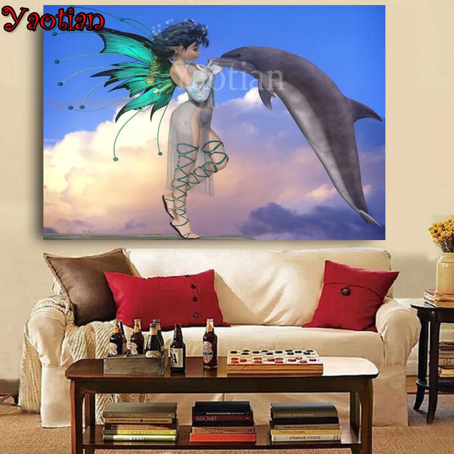 

Full Square Diamond Embroidery Butterfly Fairy and Dolphin DIY 3D Diamond Painting Cross Stitch Full Round diamond Art,