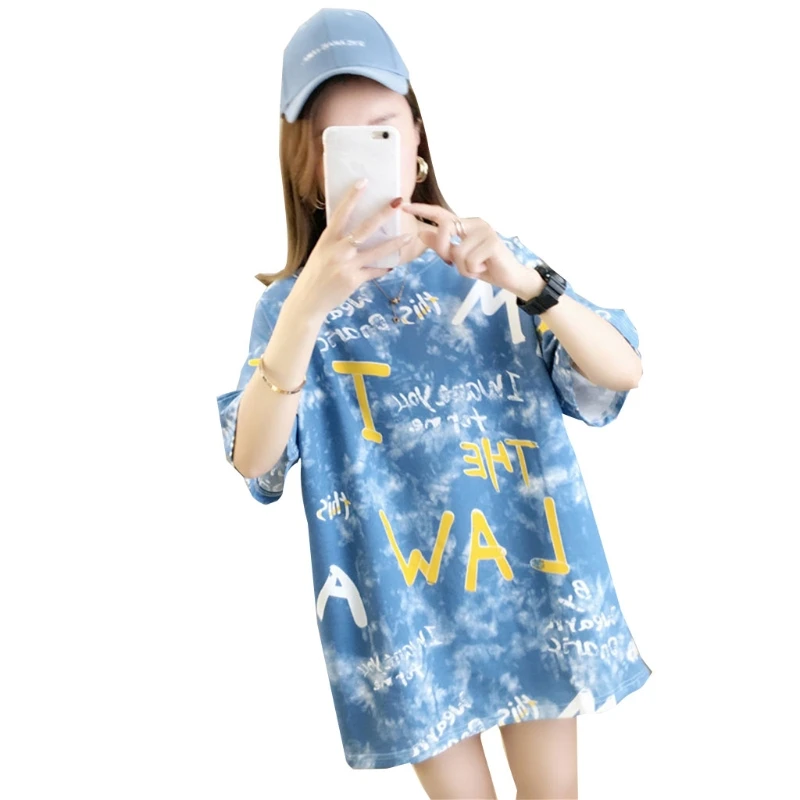 

Women Girls Summer Short Sleeves T-Shirt Female Letters Printing Shirts Round Neckline Casual Loose Tops Pullover M-XXL BX0A