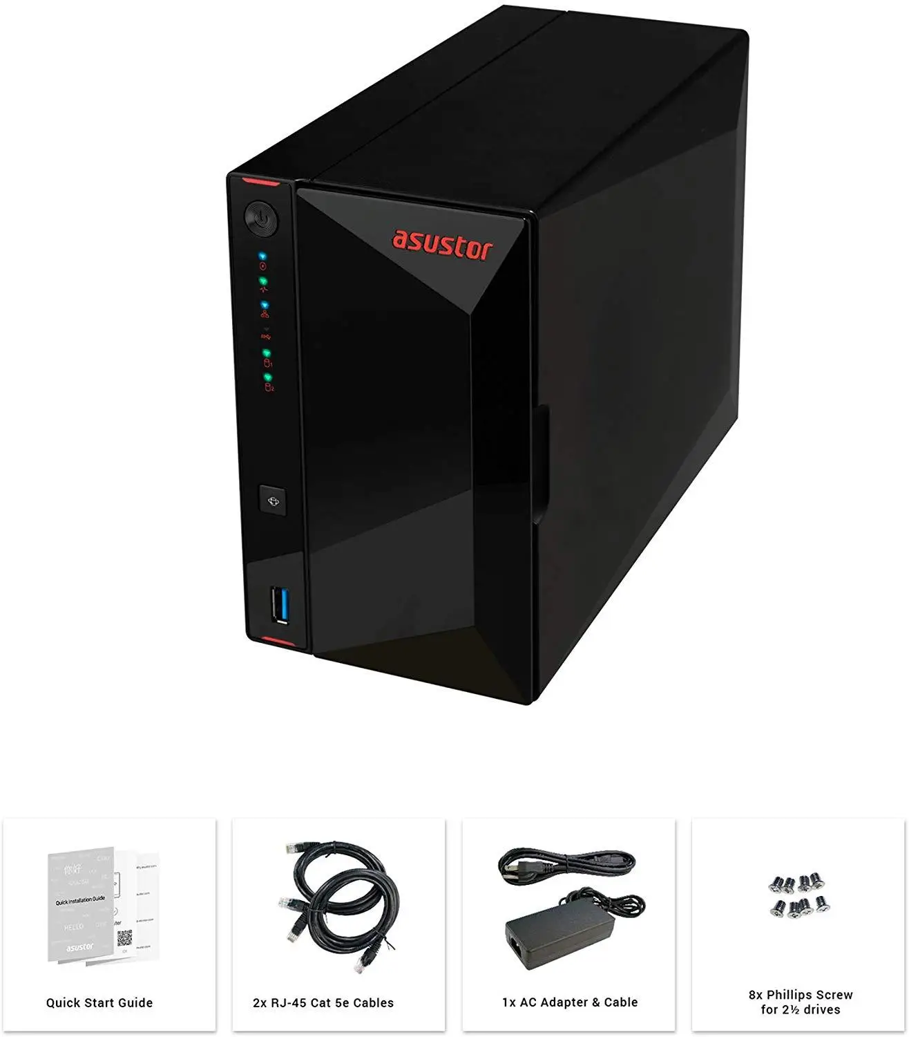Asustor AS5202T Gaming Inspired NAS двухъядерный процессор 2 0 ГГц два порта 4 Гб ОЗУ DDR4 флэш памяти
