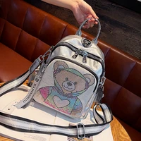 hot cub bear cute backpack women shoulder bags colorful rhinestone school bagpack min designer mochilas para mujer