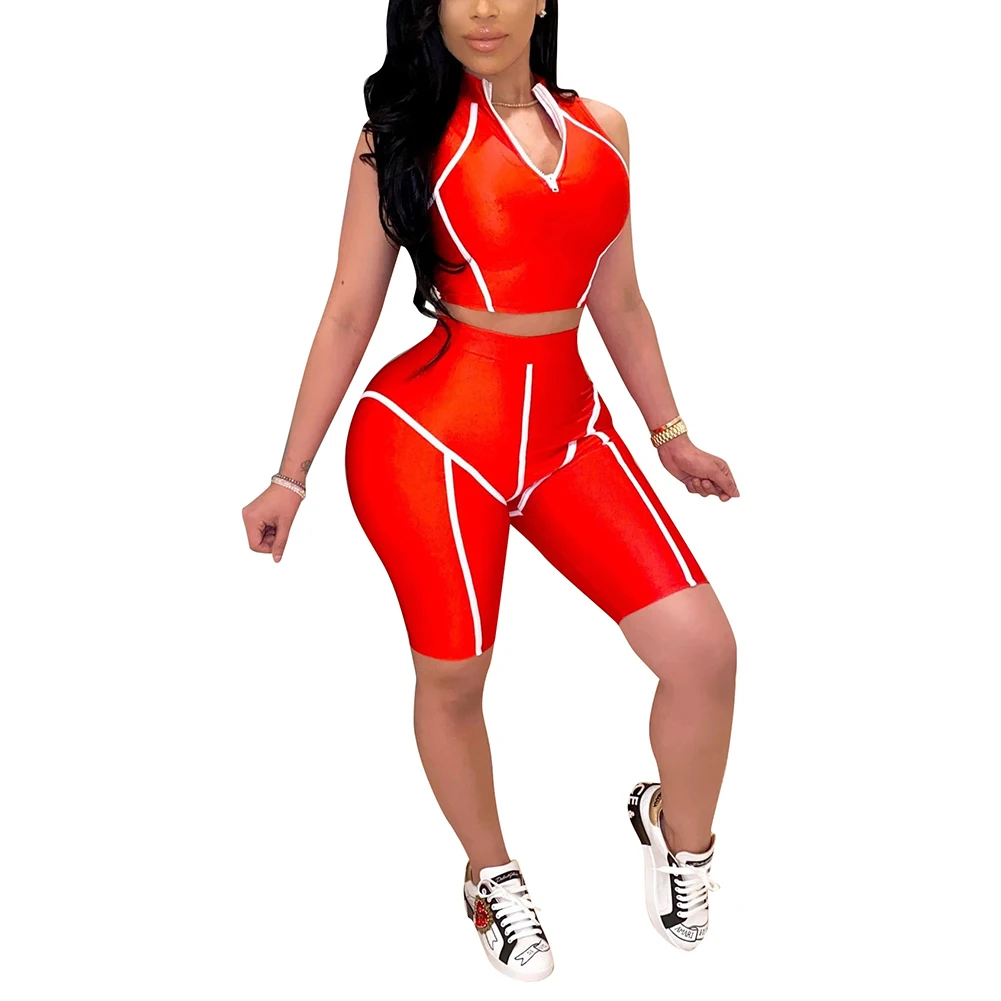 

Sexy Women 2 Pieces Set Tracksuit 2020 New Women Striped V-neck Stand Collar Tank Vest Crop Tops High Waist Long Pants Trousers