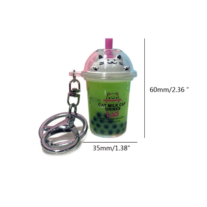 

Key Ring Cute Mini Cartoon Cat Milk Tea Bottle Keychain Car Coffee Key Chain Pendant Bag Key Ring For Kids Women Gifts