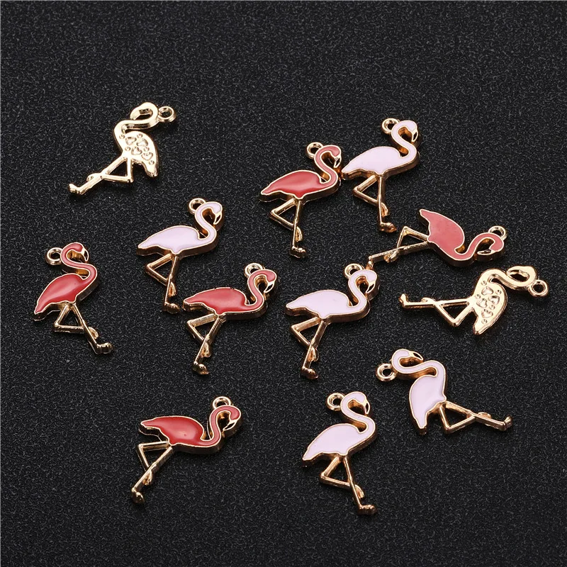 6 pcs 15x26mm Alloy Enamel Drop Oil Red Pink Swan Pendant DIY Necklace Findings Flamingo Charms for Animal Accessories Making | Украшения и
