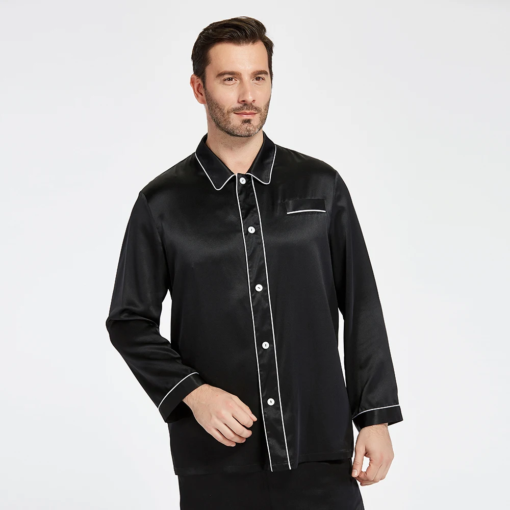 LILYSILK 100 Silk Pajamas Set For Men 22 momme Luxury Full Length Long Contrast Trim Men's Clothing Free Shipping