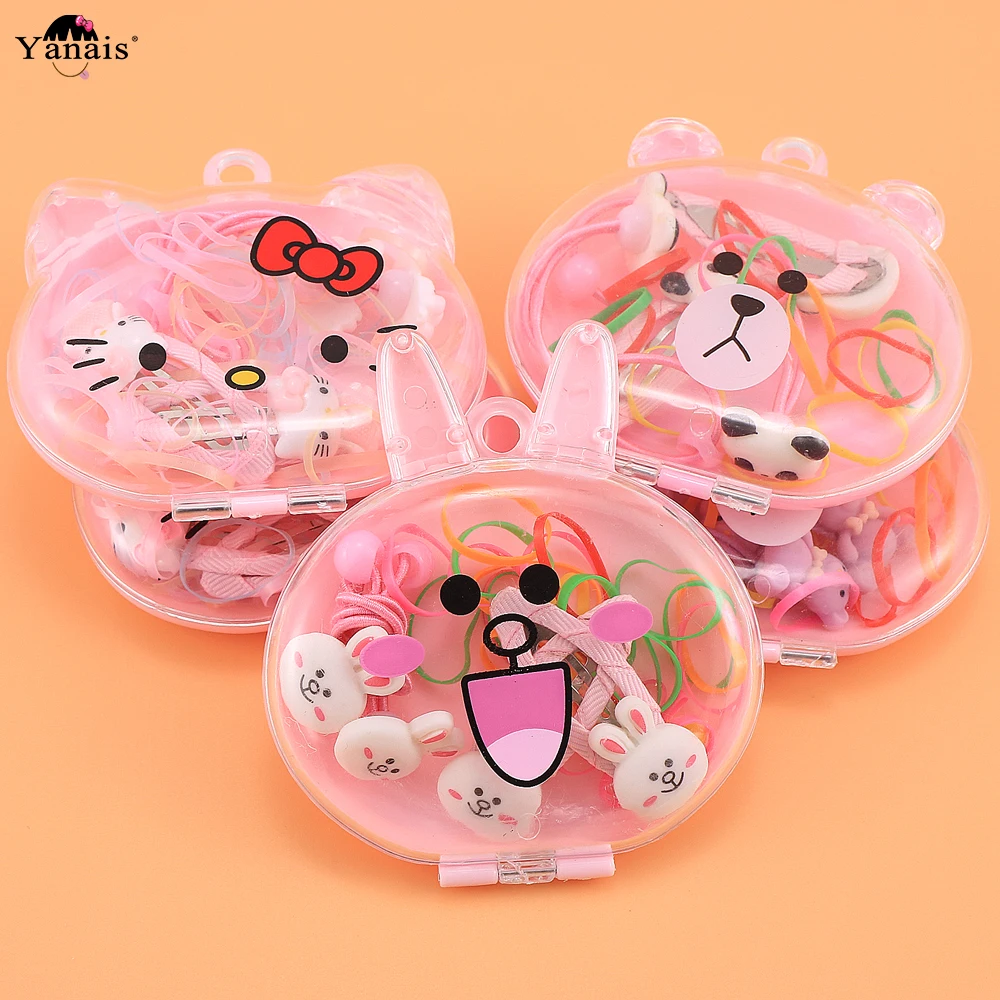 Милые детские аксессуары для волос hello kitty, набор эластичных резинок для волос с кроликом и медведем, заколки для волос, заколки с коробкой для хранения, лидер продаж
