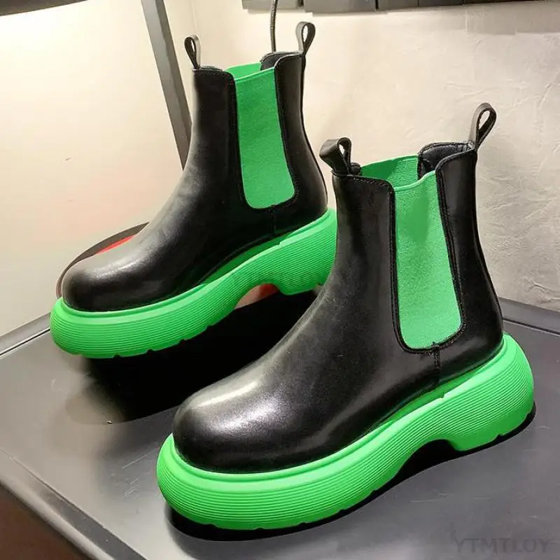 

Женские ботинки челси на платформе, Водонепроницаемые кожаные дизайнерские ботинки на резинке, 2021