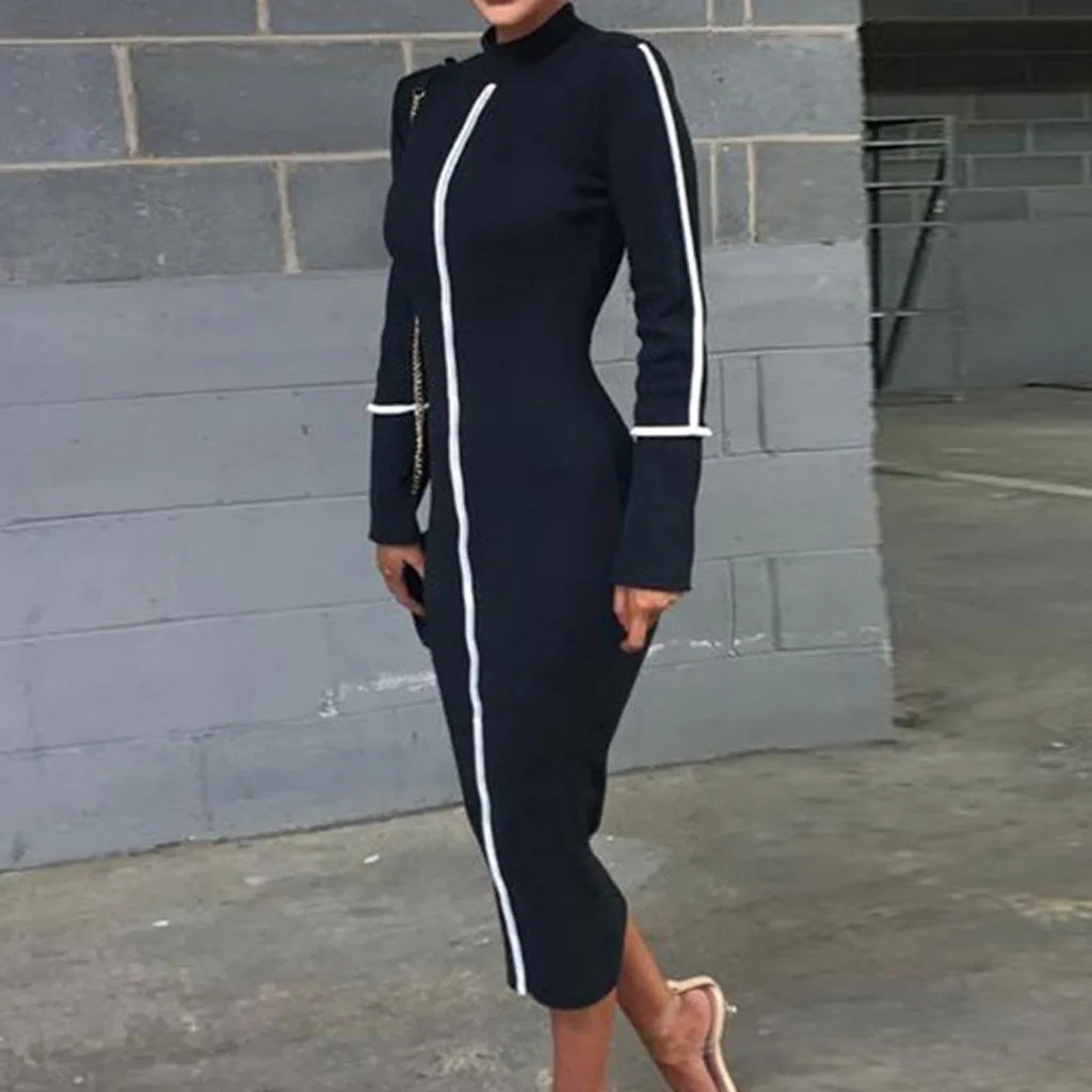 Облегающие вечерние платья с длинным рукавом стрейчевое платье со стоячим