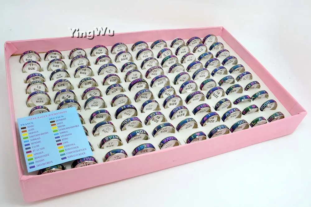 

Yingwu Fine Jewelry Letter Mood Ring Color Change Emotion Feeling Mood Ring Changeable Band Temperature Ring 10pcs Lot