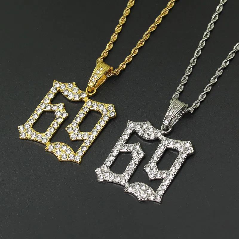 

New Fashion Gold Silver Plated Number 69 Chain Pendant Necklaces For Mens Iced Out Hip Hop Jewelry Gift
