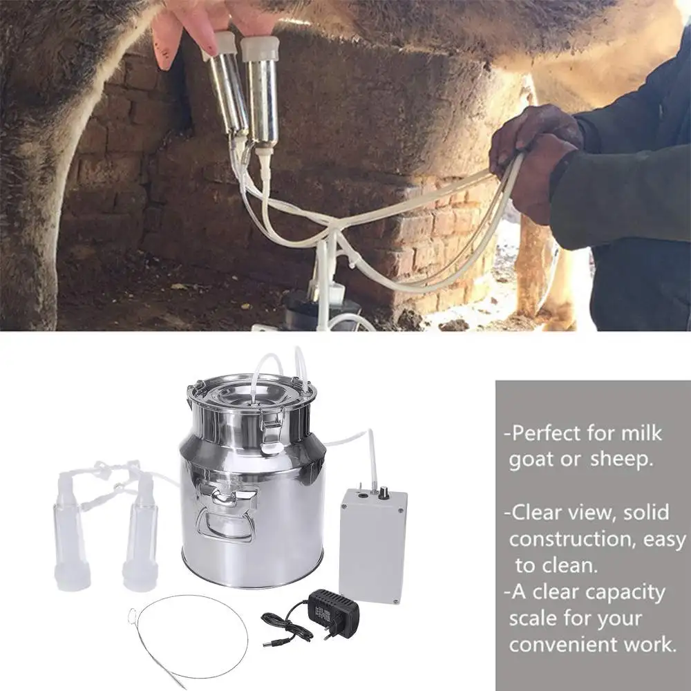 

14L 60Kpa Electric Milking Machine Cow Goat Sheep Milker Portable Barrels Tank Double Heads Milking Tools 110V-240V 15L/Min