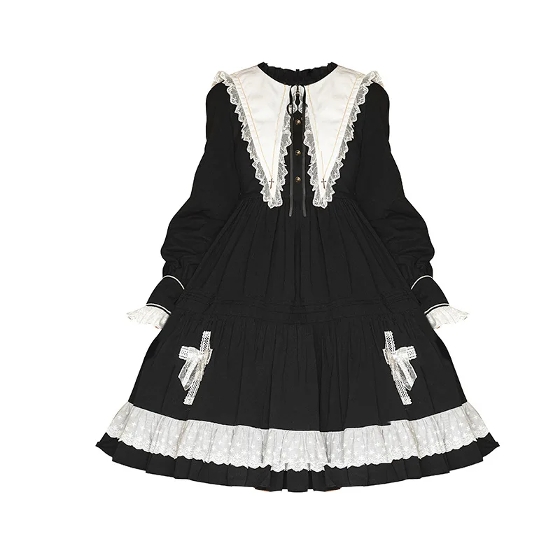 

Cross Lace Dark Metal Neo Gothic Sweet Lolita A Line Bow Kawayi Long Sleeve Dress Girls Cosplay Harajuku Costumes Loli GF Gift