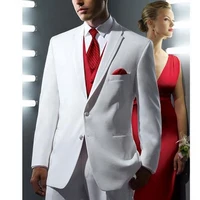 White Wedding Tuxedos for Groom Slim Fit Formal Men Suits with Red Vest 3 Pieces Male Fashion Jacket Pants Custom Fashion Set