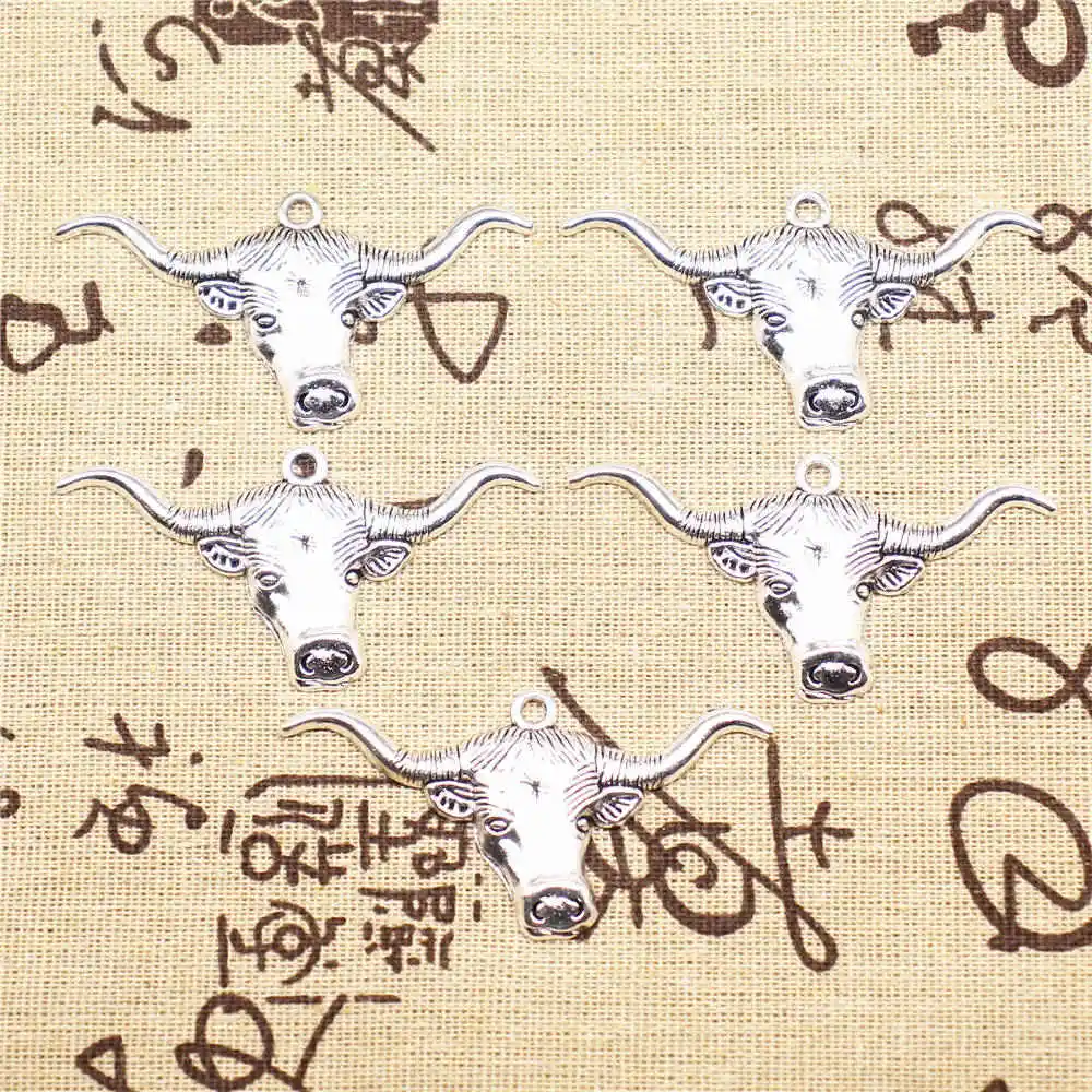 

Charms for jewelry making 5pcs 60x31mm antique silver color Bull head charms