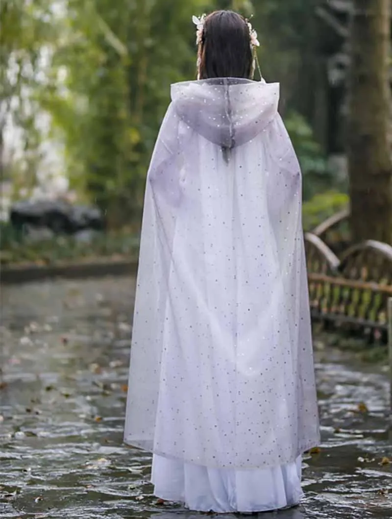 

Purple Cloak Women Hooded Cloak Female Cosplay Costume Summer Thin Long Cloak Hanfu Cloak White For Women