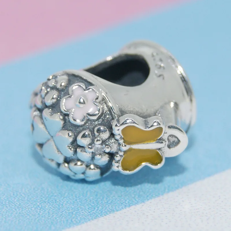 Real 925 Sterling Silver Bead Blooming Watering Can Pendant Charm Fit Fashion Women Pandora Bracelet Bangle Gift DIY Jewelry | Украшения и