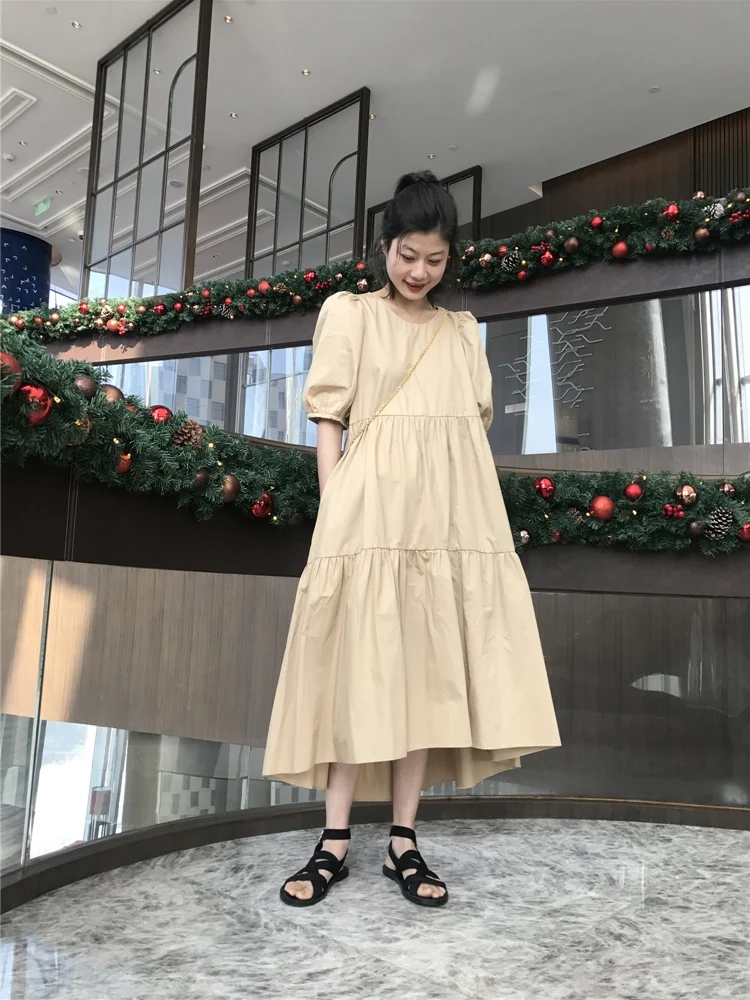 

Light mature style dress shows thin summer Korean fashion Lantern Sleeve long bubble sleeve design feeling pure cotton white