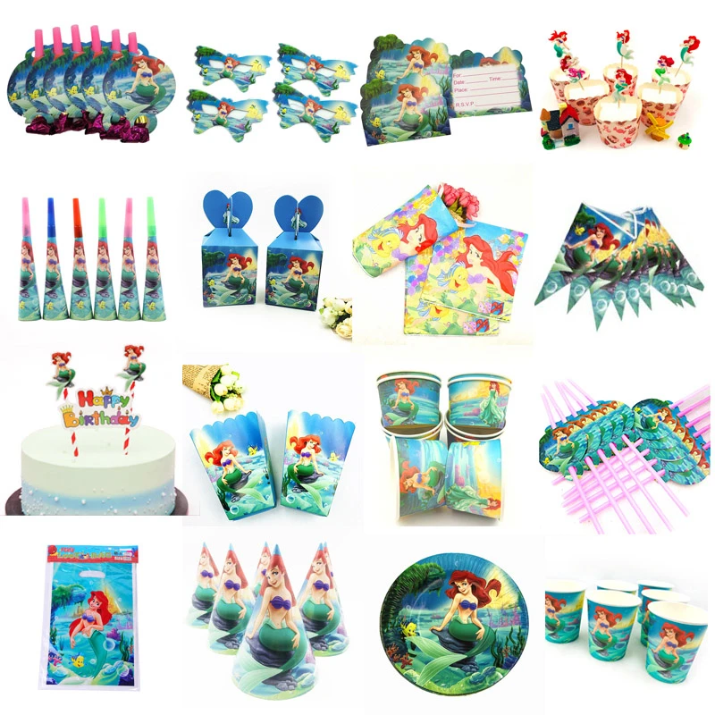 

10 Kids Little Mermaid Disposable Tableware Birthday Party Supplies Festival Decoration Event Favor Gender Reveal Girls