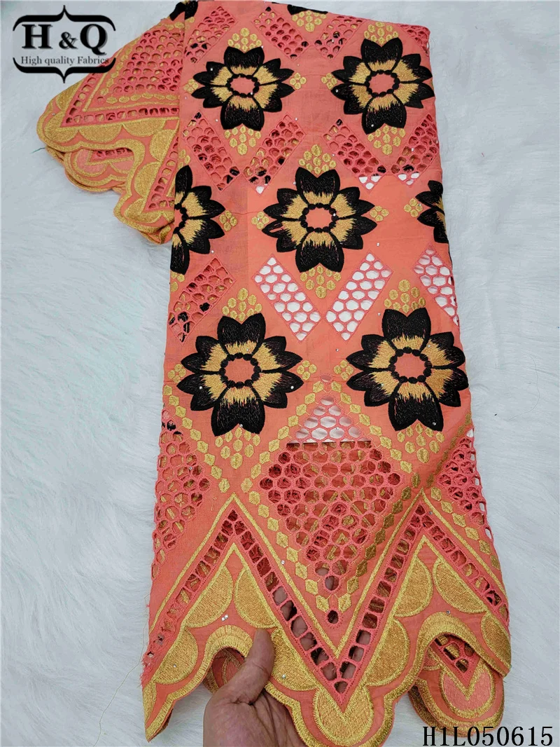 

H&Q elegant french voile lace fabric with stones fashionable embroidery swiss 100% cotton fabrics comfortable african dry laces