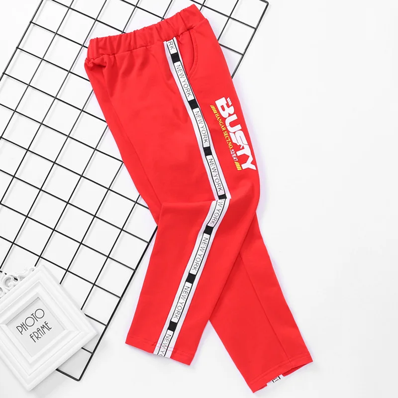 Розничная ; Новинка; штаны для девочек 3-10 лет; модные повседневные спортивные штаны с буквенным принтом для мальчиков и девочек; хлопковые детские брюки - Цвет: P2099-jiepin-red