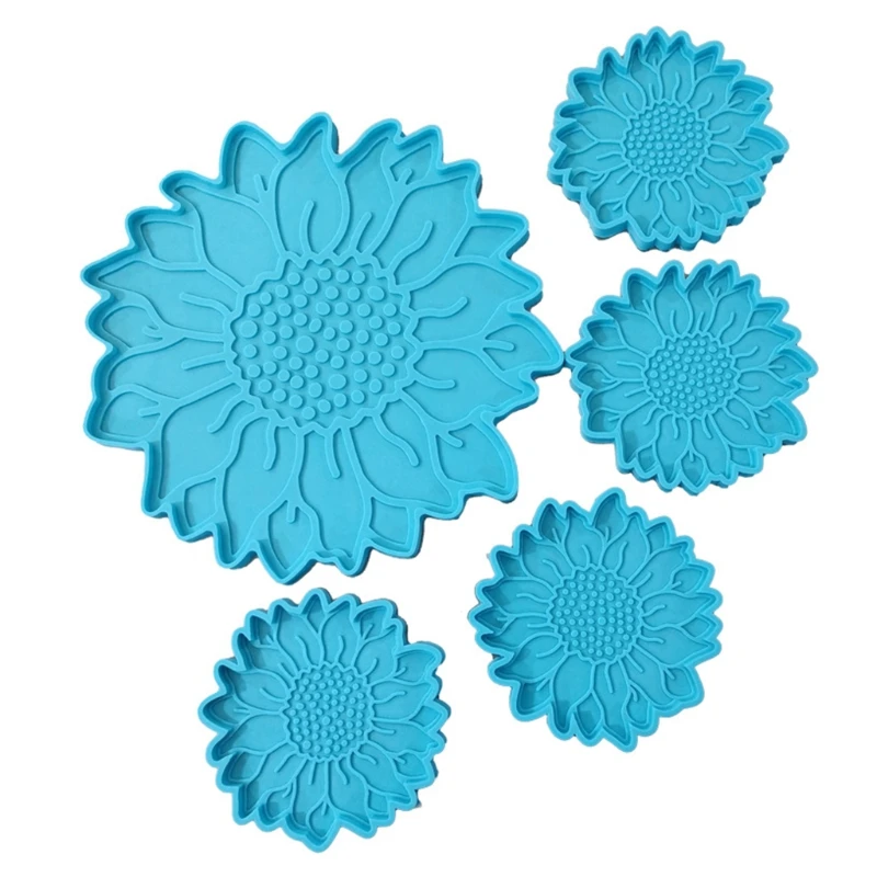 

5 Pcs Sun Flower Tray Epoxy Resin Mold Serving Plate Casting Silicone Mould DIY Crafts Cup Mat Making Tool